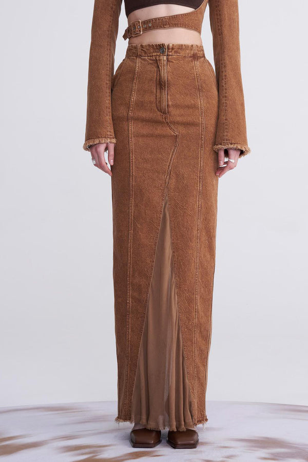 OUDE WAAG Washing Cowboy Decoding Mid-Boxy Skirt OW-23SS-SK06 reddish brown
